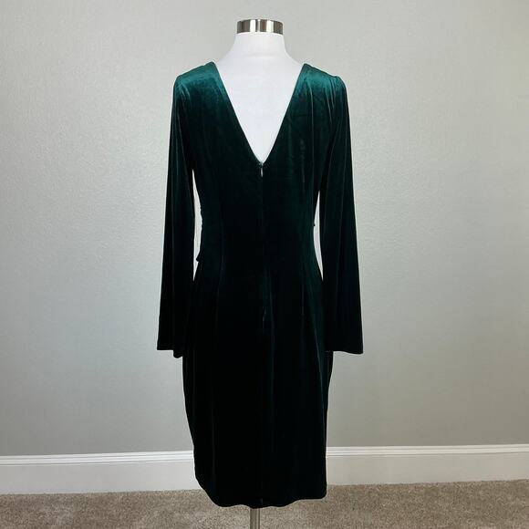 Eliza J Velvet Long Sleeve V-Neck Midi Sheath Cocktail Party Dress Green Size 12 - Picture 6 of 12